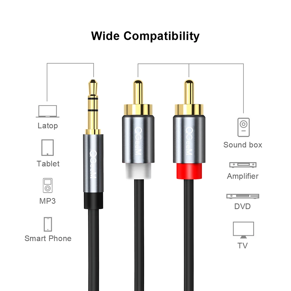 QGeeM RCA Cable 2RCA to 3.5 Au - đánh giá và giá Home Cinema Beamer